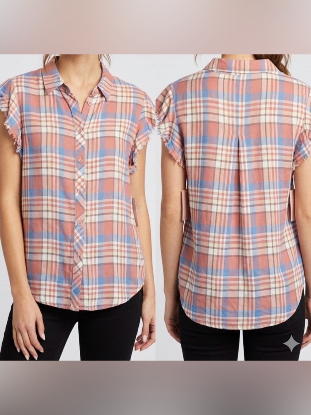 Remixmess Multi-Color Plaid Ruffle Sleeve Button-Down Top - NWT